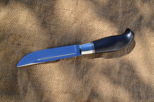 Нож Финка (вариант 1) - сталь К340, мельхиоровая оковка (маленькая), G10, стабилизированный граб.