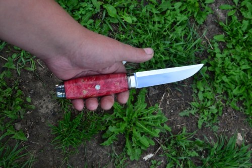 Нож Финка (вариант 3) - К340, нейзильбер, G10, стабилизированный кап клёна, мозаичный пин.